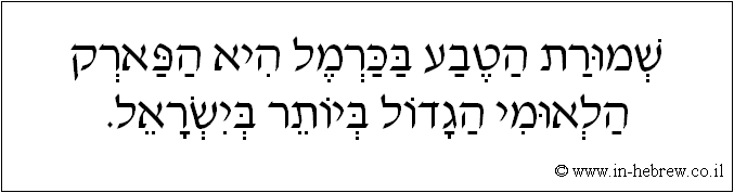 עברית: שמורת הטבע בכרמל היא הפארק הלאומי הגדול ביותר בישראל.