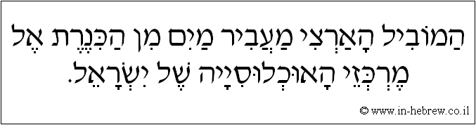 עברית: המוביל הארצי מעביר מים מן הכנרת אל מרכזי האוכלוסייה של ישראל.
