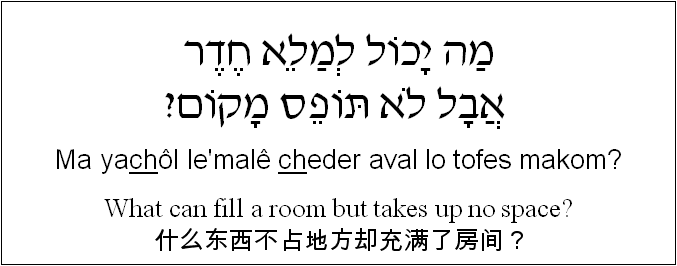 中文和希伯来语: 什么东西不占地方却充满了房间？