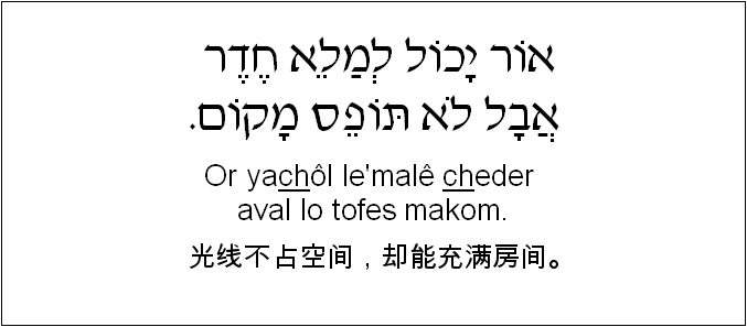 中文和希伯来语: 光线不占空间，却能充满房间。