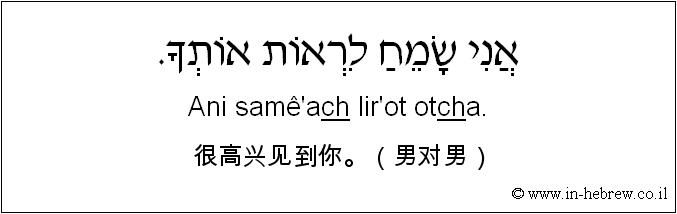 中文和希伯来语: 很高兴见到你。（男对男）
