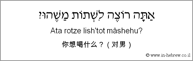中文和希伯来语: 你想喝什么？（对男）