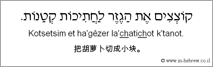 中文和希伯来语: 把胡萝卜切成小块。