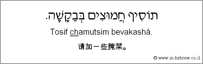 中文和希伯来语: 请加一些腌菜。