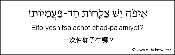 中文和希伯来语: 一次性碟子在哪？