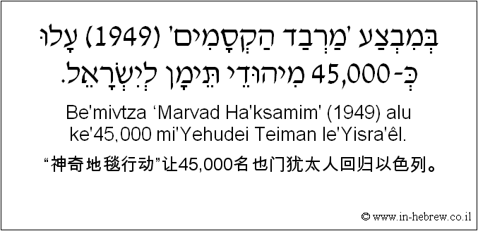 中文和希伯来语: “神奇地毯行动”让45,000名也门犹太人回归以色列。