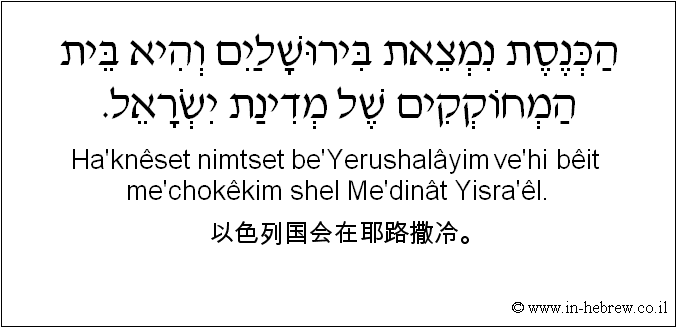 中文和希伯来语: 以色列国会在耶路撒冷。
