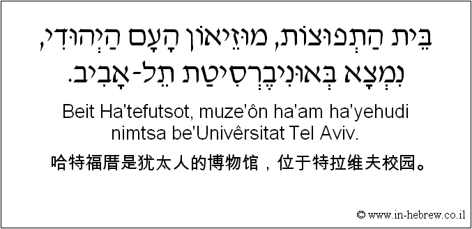 中文和希伯来语: 哈特福厝是犹太人的博物馆，位于特拉维夫校园。