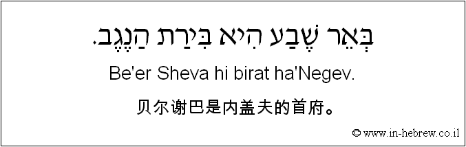 中文和希伯来语: 贝尔谢巴是内盖夫的首府。