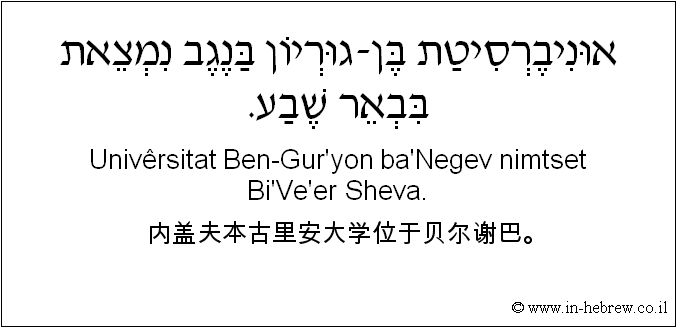 中文和希伯来语: 内盖夫本古里安大学位于贝尔谢巴。