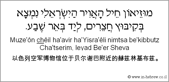 中文和希伯来语: 以色列空军博物馆位于贝尔谢巴附近的赫兹林基布兹。