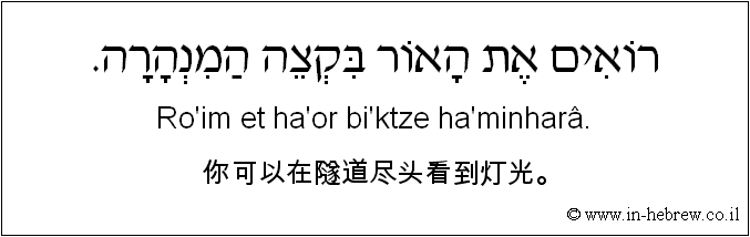 中文和希伯来语: 你可以在隧道尽头看到灯光。