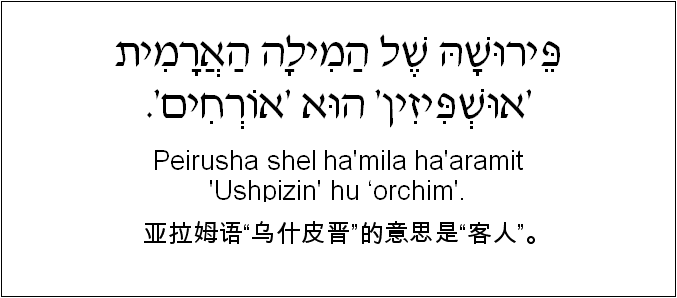 中文和希伯来语: 亚拉姆语“乌什皮晋”的意思是“客人”。