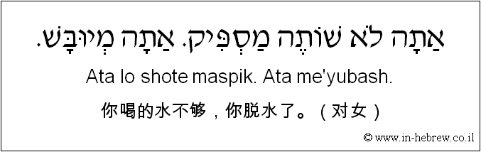中文和希伯来语: 你喝的水不够，你脱水了。（对女）