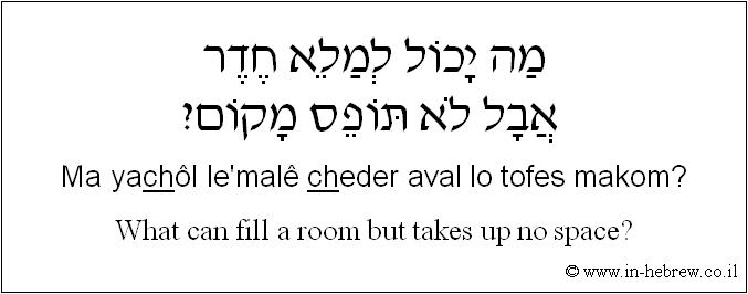 English to Hebrew: What can fill a room but takes up no space?