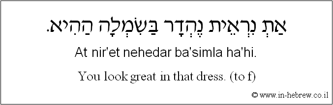 English to Hebrew: You look great in that dress. ( to f )
