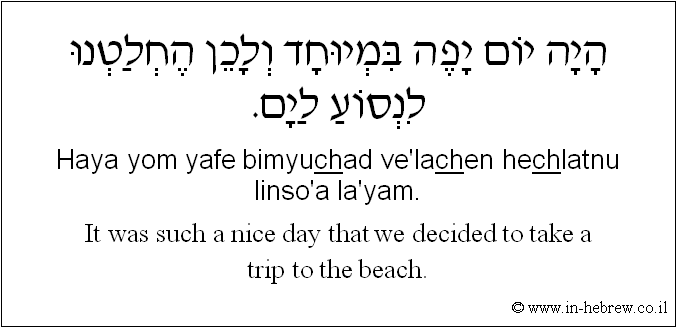 English to Hebrew: It was such a nice day that we decided to take a trip to the beach.