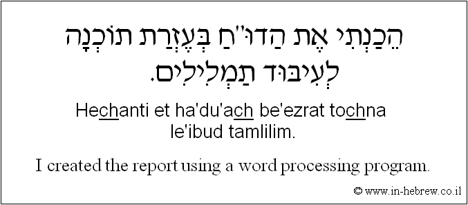 English to Hebrew: I created the report using a word processing program.