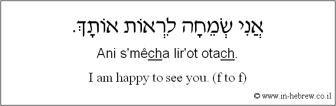 English to Hebrew: I am happy to see you. ( f to f )