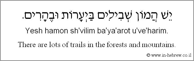 English to Hebrew: There are lots of trails in the forests and mountains.