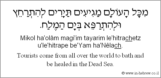 English to Hebrew: Tourists come from all over the world to bath and be healed in the Dead Sea.