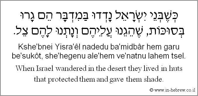 English to Hebrew: When Israel wandered in the desert they lived in huts that protected them and gave them shade.