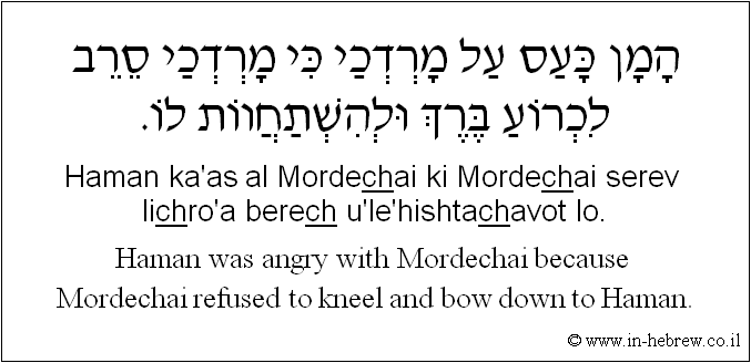 Learn Hebrew Phrases with Audio #791: Haman was angry with Mordechai