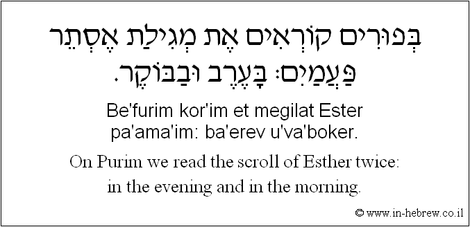 English to Hebrew: On Purim we read the scroll of Esther twice: in the evening and in the morning.