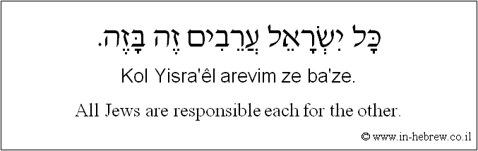 English to Hebrew: All Jews are responsible each for the other.