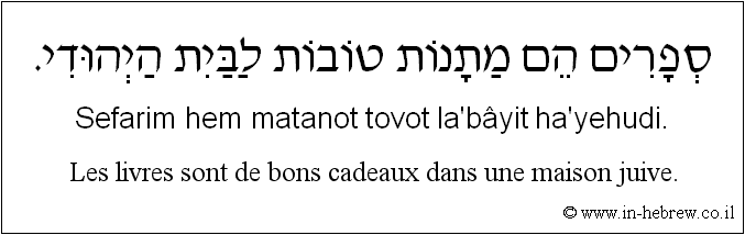 Français à l'hébreu: Les livres sont de bons cadeaux dans une maison juive.
