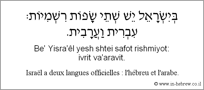 Français à l'hébreu: Israël a deux langues officielles : l'hébreu et l'arabe.