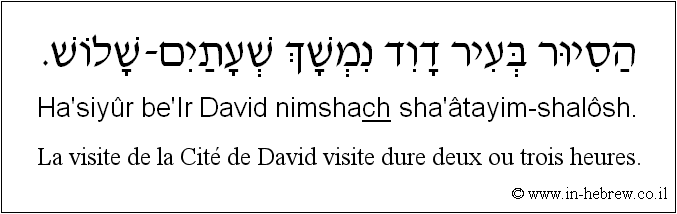 Français à l'hébreu: La visite de la Cité de David visite dure deux ou trois heures.
