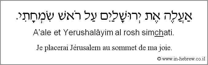 Français à l'hébreu: Je placerai Jérusalem au sommet de ma joie.