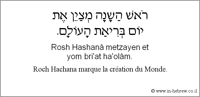 Français à l'hébreu: Roch Hachana marque la création du Monde.