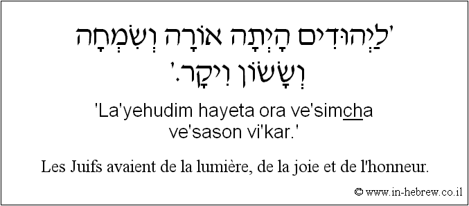 Français à l'hébreu: Les Juifs avaient de la lumière, de la joie et de l'honneur.