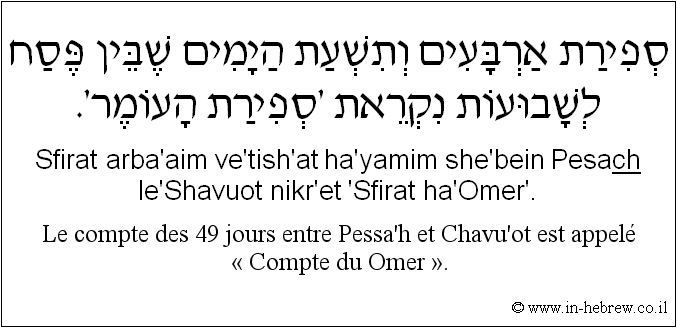 Français à l'hébreu: Le compte des 49 jours entre Pessa'h et Chavu’ot est appelé « Compte du Omer ».