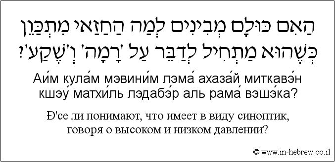 Иврит и русский: Все ли понимают, что имеет в виду синоптик, говоря о высоком и низком давлении?