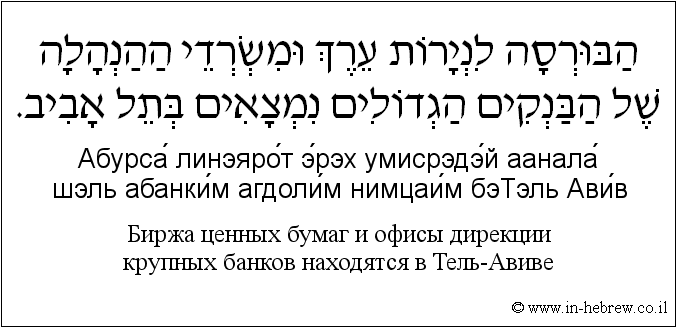 Иврит и русский: Биржа ценных бумаг и офисы дирекции крупных банков находятся в Тель-Авиве