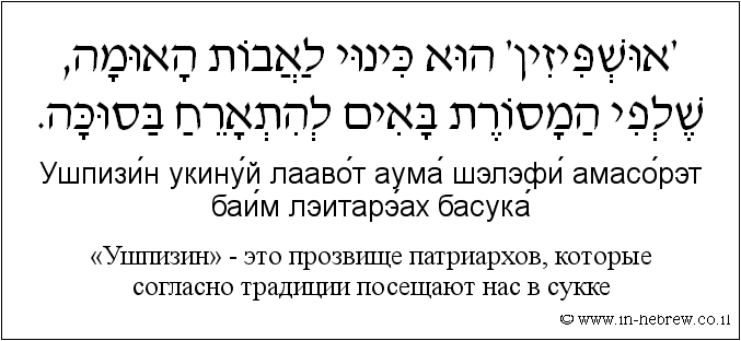 Иврит и русский: «Ушпизин» — это прозвище патриархов, которые согласно традиции посещают нас в сукке