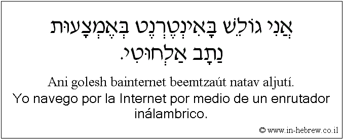 Español y hebreo: Yo navego por la Internet por medio de un enrutador inálambrico.