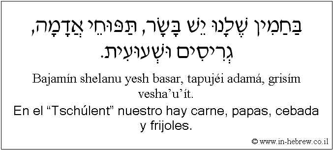 Español y hebreo: En el “Tschúlent” nuestro hay carne, papas, cebada y frijoles.