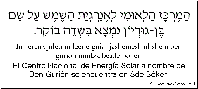 Español y hebreo: El Centro Nacional de Energía Solar a nombre de Ben Gurión se encuentra en Sdé Bóker.