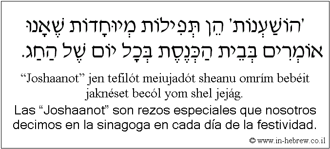 Español y hebreo: Las “Joshaanot” son rezos especiales que nosotros decimos en la sinagoga en cada día de la festividad.
