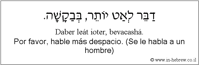 Español y hebreo: Por favor, hable más despacio. (Se le habla a un hombre)